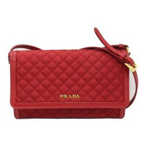 Prada Shoulder Wallet Shoulder Bag Leather Nylon Red